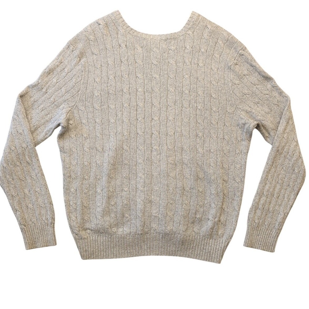 Polo Ralph Lauren Mens Sz XL Cable Knit V Neck Sweater 100% Tussah Silk Grey - Picture 2 of 7